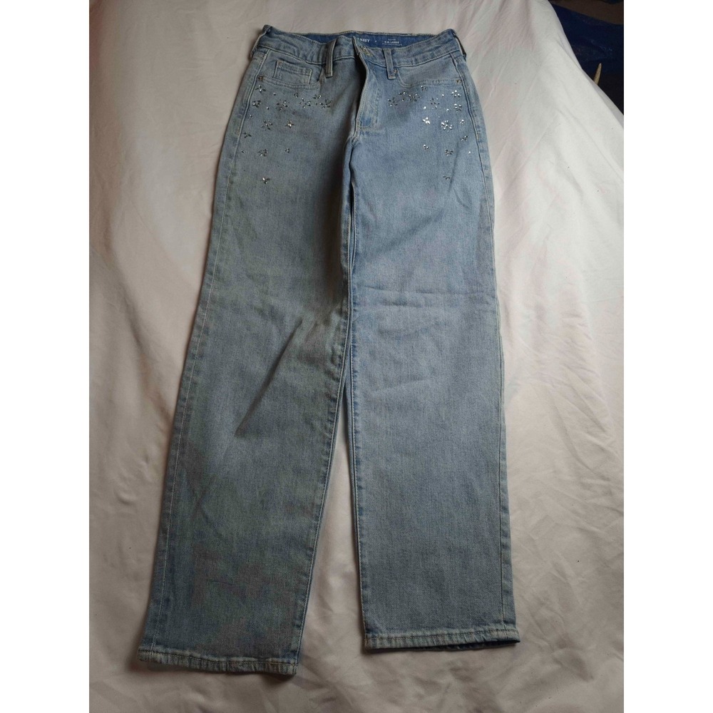 Old Navy OG Loose Jeans‎ Womens Size 4 Blue Denim Rhinestone Studded Y2K Casual